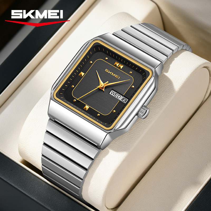 Luxury Watch Brands - นาฬิกาข้อมือผู้หญิงแบรนด์ดัง สายสแตนเลสปรับได้ หน้าปัดทรงสี่เหลี่ยม นาฬิกาควอตซ์สีทอง หรูหรา รุ่น