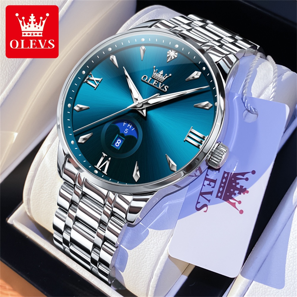 Luxury Watch Brands - OLEVS มูนเฟสนาฬิกาผู้ชายปฏิทิน 30 มนาฬิกาควอทซ์กันน้ำสำหรับผู้ชายแฟชั่นมินิมอลลิสต์นาฬิกาข้อมือแบรนด์นาฬิกา