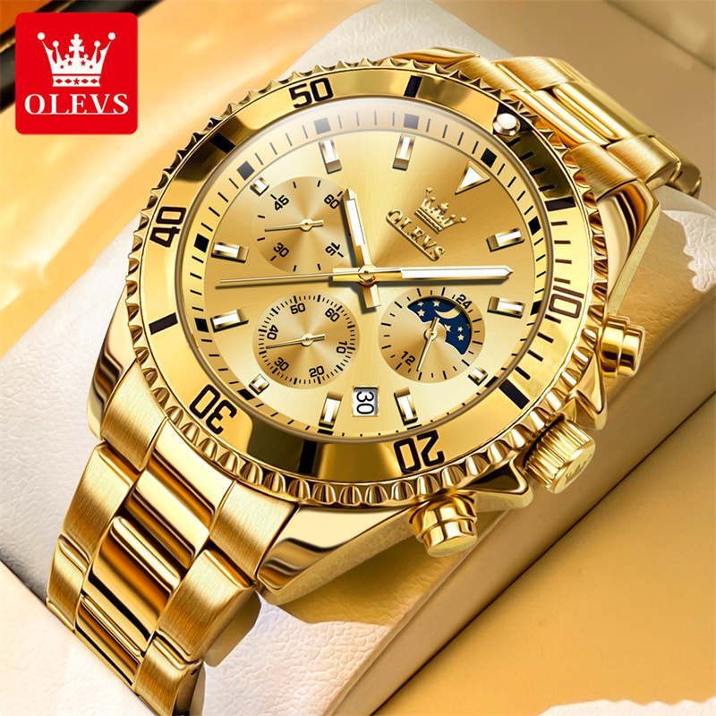 Luxury Watch Mockup - OLEVS นาฬิกาผู้ชายแบรนด์ชั้นนำหรูหรานาฬิกาทหารควอตซ์สีทองกันน้ำวันที่สแตนเลสเรืองแสงนาฬิกาผู้ชาย reloj