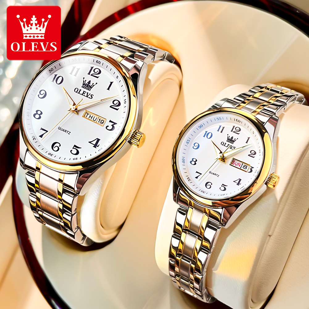 Luxury Watch Wallpaper - OLEVS ใหม่แฟชั่นคู่นาฬิกาสําหรับผู้ชายผู้หญิงสแตนเลสหรูหรานาฬิกาควอทซ์กันน้ําปฏิทินสัปดาห์คนรักนาฬิกาข้อมือ