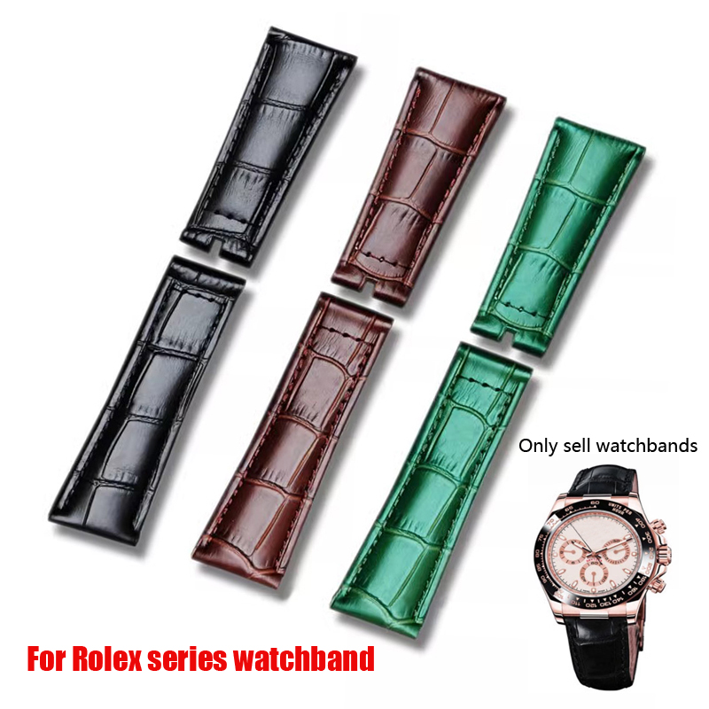 Luxury Watch Class - 20 มม.สายนาฬิกาหนังแท้สําหรับ Rolex Daytona Submariner สีดําสีเขียว