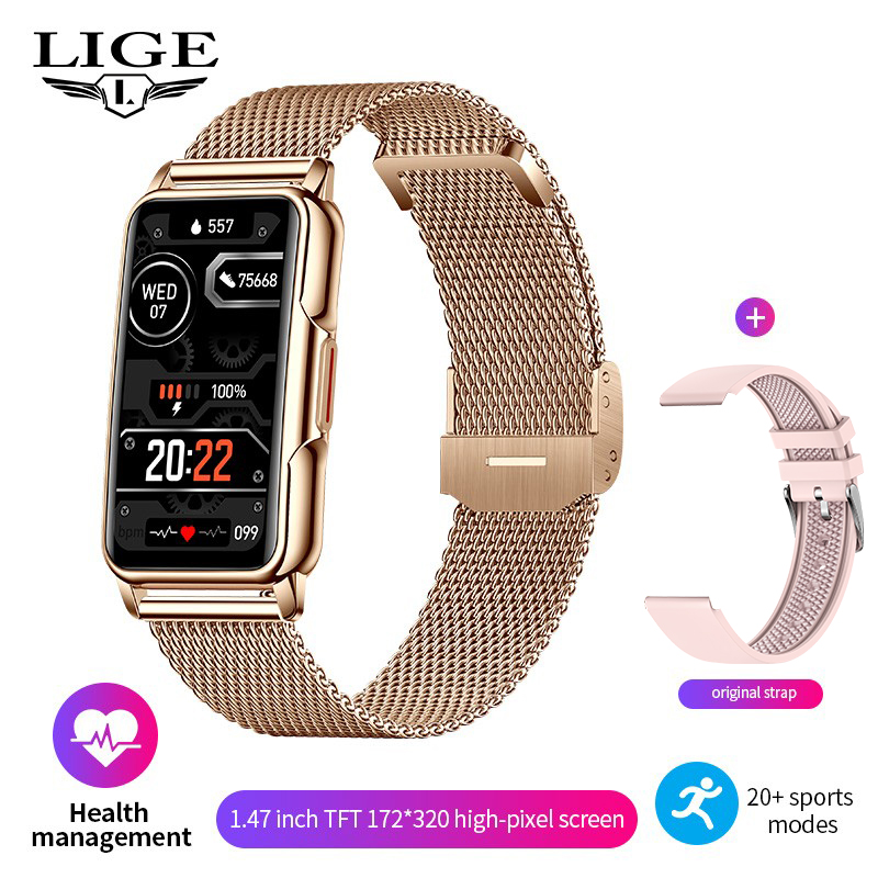 Luxury Watch Korea - LIGE 2026 สมาร์ทแบนด์สร้อยข้อมือกีฬาฟิตเนส ECG เครื่องวัดอัตราการเต้นของหัวใจกันน้ำบลูทูธโทรหรูหราผู้ชายผู้หญิงสมาร์ทวอทช์