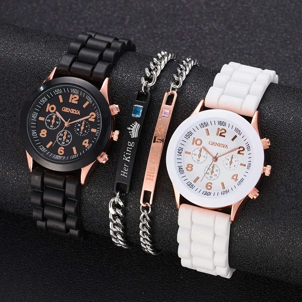Luxury Watch Wallpaper - 2 ชิ้นผู้หญิงหรูหราชุดนาฬิกาแฟชั่นหรูหราหรูหราโลหะผสมนาฬิกาข้อมือสายซิลิโคนคู่นาฬิกาผู้ชายควอตซ์วันหยุดของขวัญ