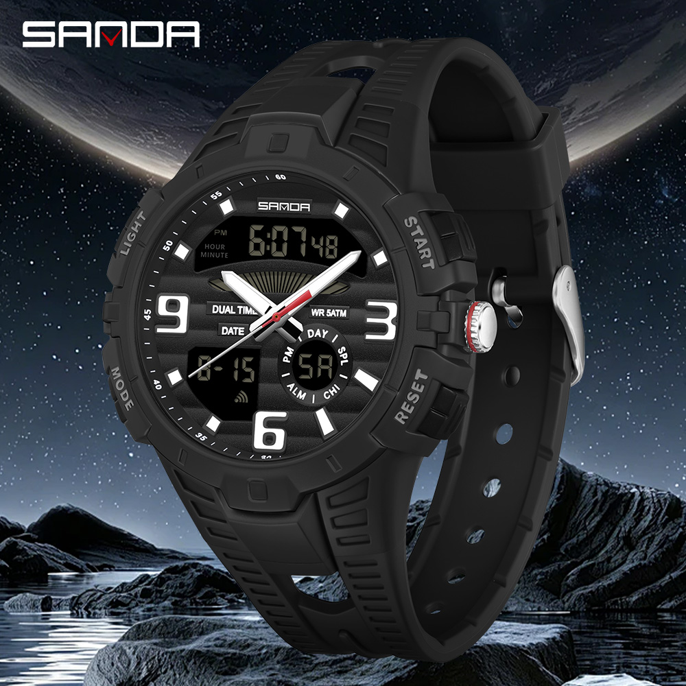 Luxury Watch Class - SANDA 3506 นาฬิกาอิเล็กทรอนิกส์สำหรับผู้ชาย ดีไซน์สไตล์เกาหลี เหมาะสำหรับนักเรียน นาฬิกาสปอร์ตมัลติฟังก์ชัน