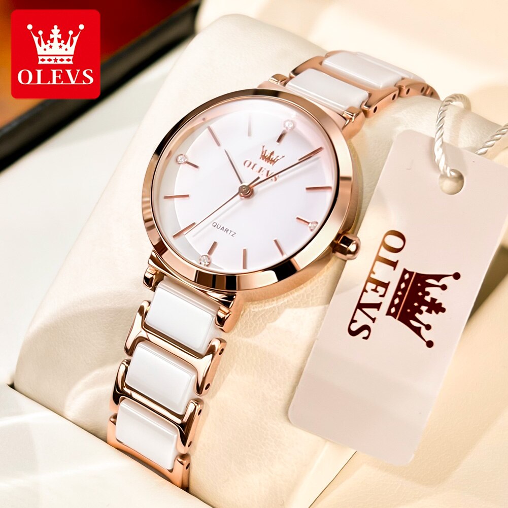Luxury Watch Cheap - OLEVS นาฬิกาผู้หญิงแฟชั่น relogio feminino นาฬิกาหรูสีโรสโกลด์สำหรับสุภาพสตรีนาฬิกาข้อมือควอตซ์สายเซรามิคนาฬิกา reloj
