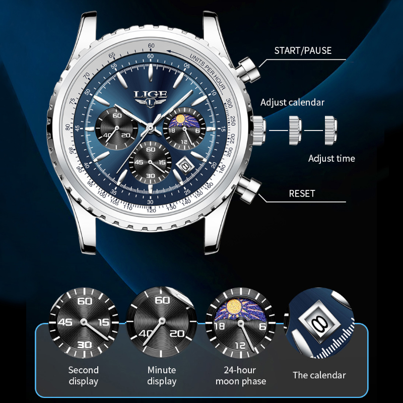 นาฬิกาควอทซ์หรูหราแบรนด์ Lige  - Luxury Watch Mockup บทวิจารณ์และราคา