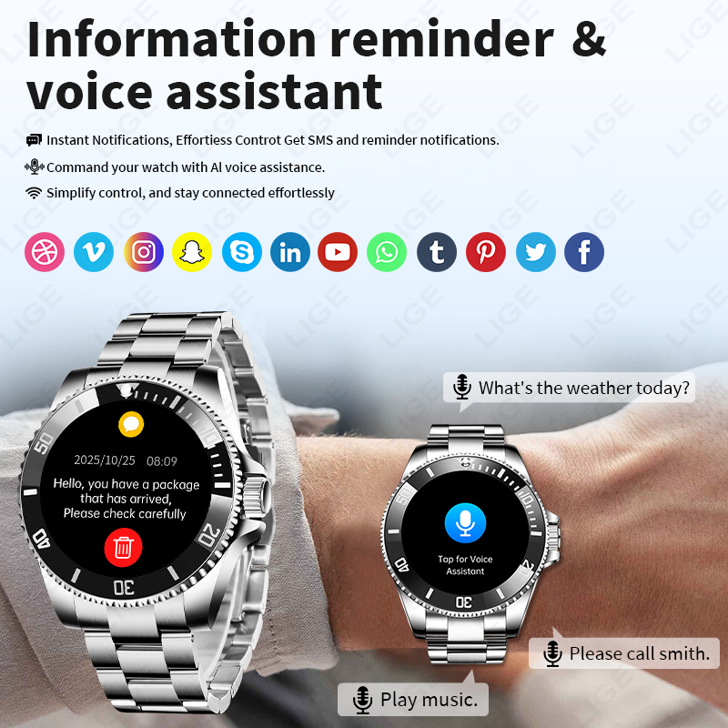 LIGE สมาร์ทวอทช์ นาฬิกาข้อมือผ - Luxury Watch Korea บทวิจารณ์และราคา