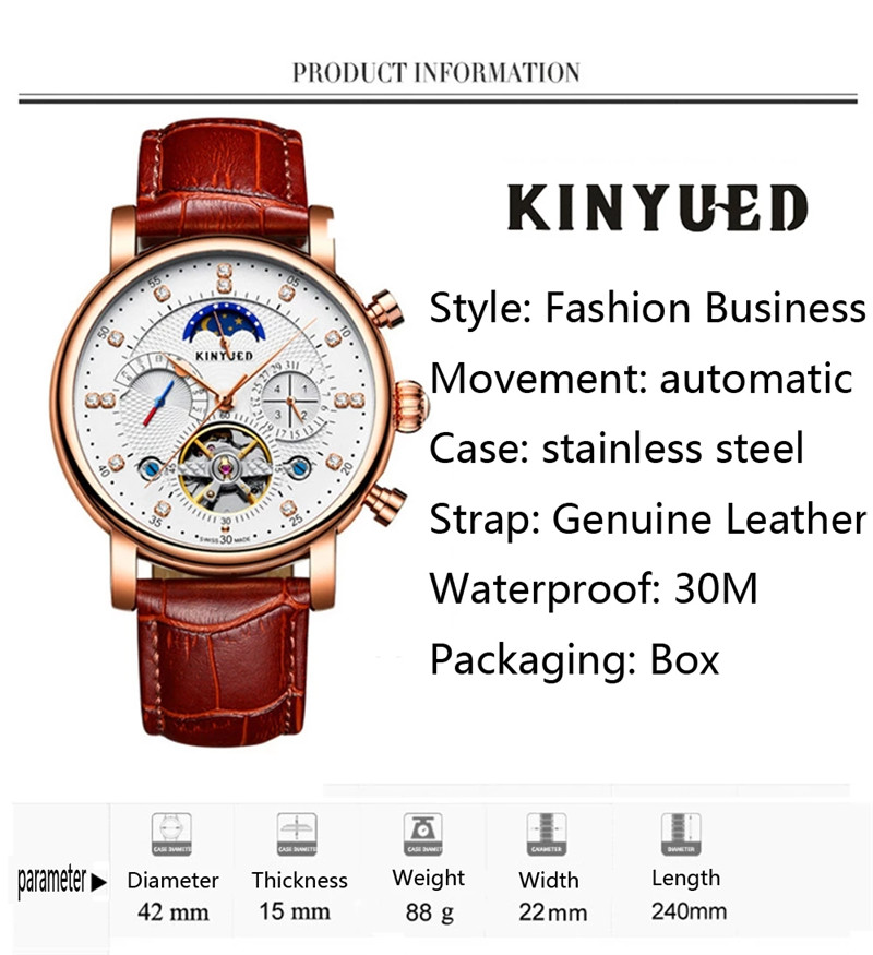 Kinyued นาฬิกานาฬิกาข้อมือสำหร - Tourbillon Movement Watch บทวิจารณ์และราคา